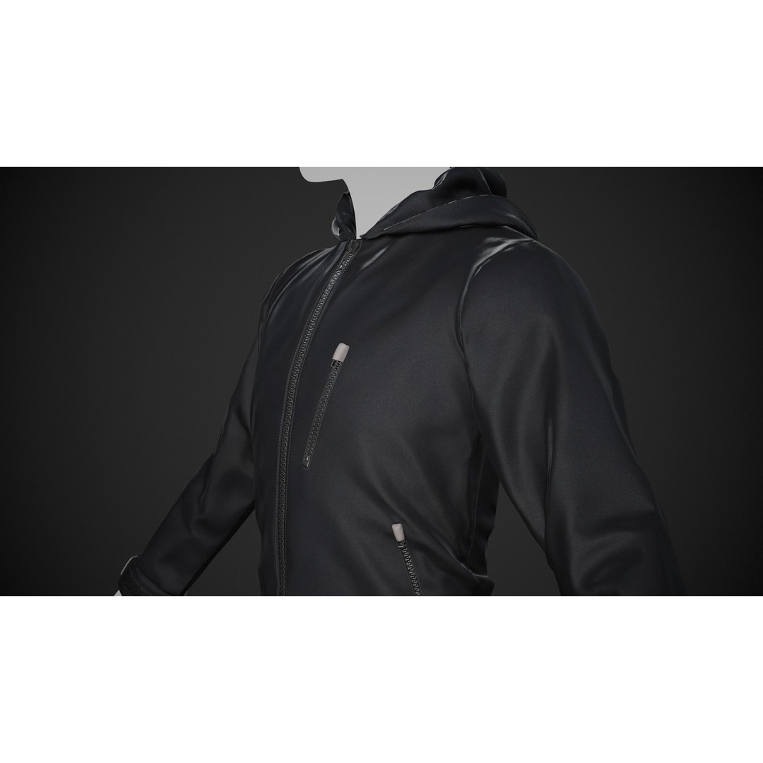 Black Snowboard Hoodie 3D Model – Low Poly PBR Game Asset, FBX, OBJ - View 10