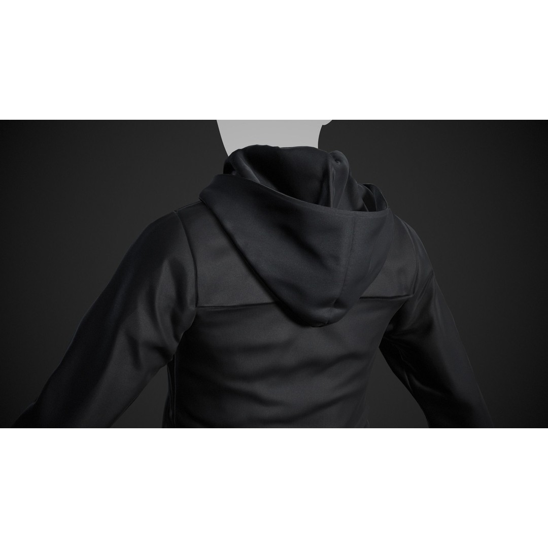 Black Snowboard Hoodie 3D Model – Low Poly PBR Game Asset, FBX, OBJ - View 11