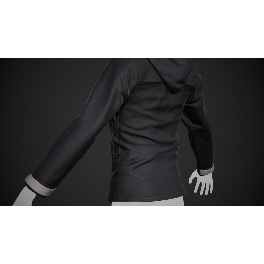 Black Snowboard Hoodie 3D Model – Low Poly PBR Game Asset, FBX, OBJ - View 12