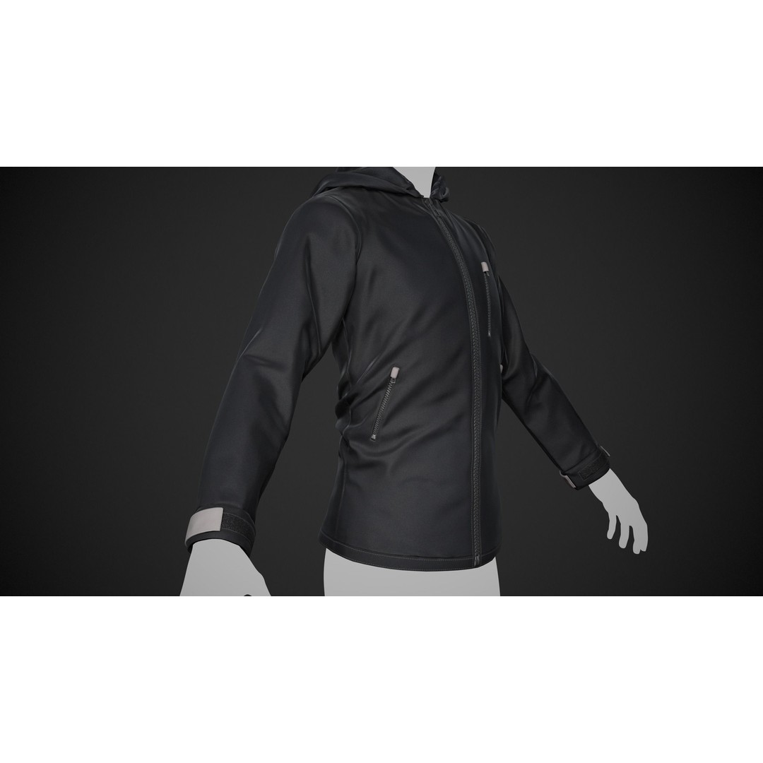 Black Snowboard Hoodie 3D Model – Low Poly PBR Game Asset, FBX, OBJ - View 13