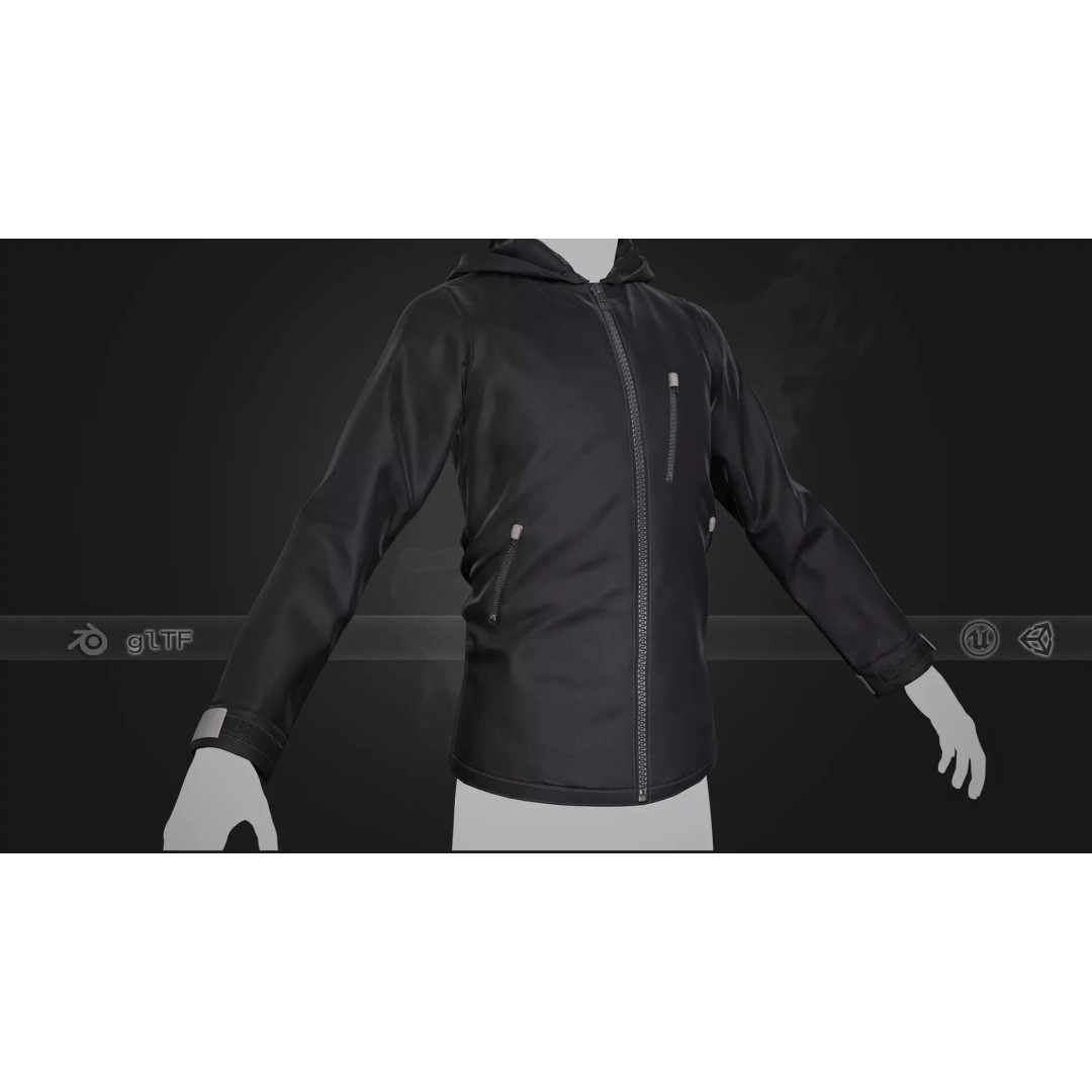 Black Snowboard Hoodie 3D Model – Low Poly PBR Game Asset, FBX, OBJ - View 2