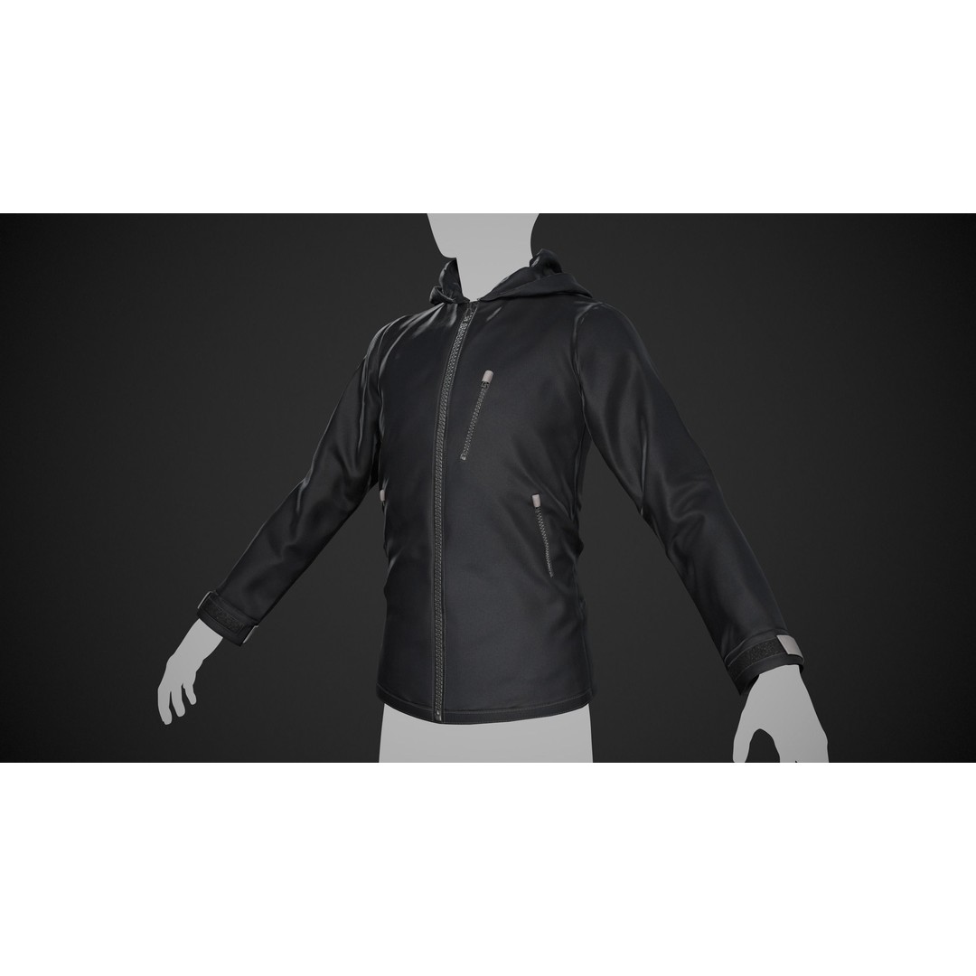 Black Snowboard Hoodie 3D Model – Low Poly PBR Game Asset, FBX, OBJ - View 3