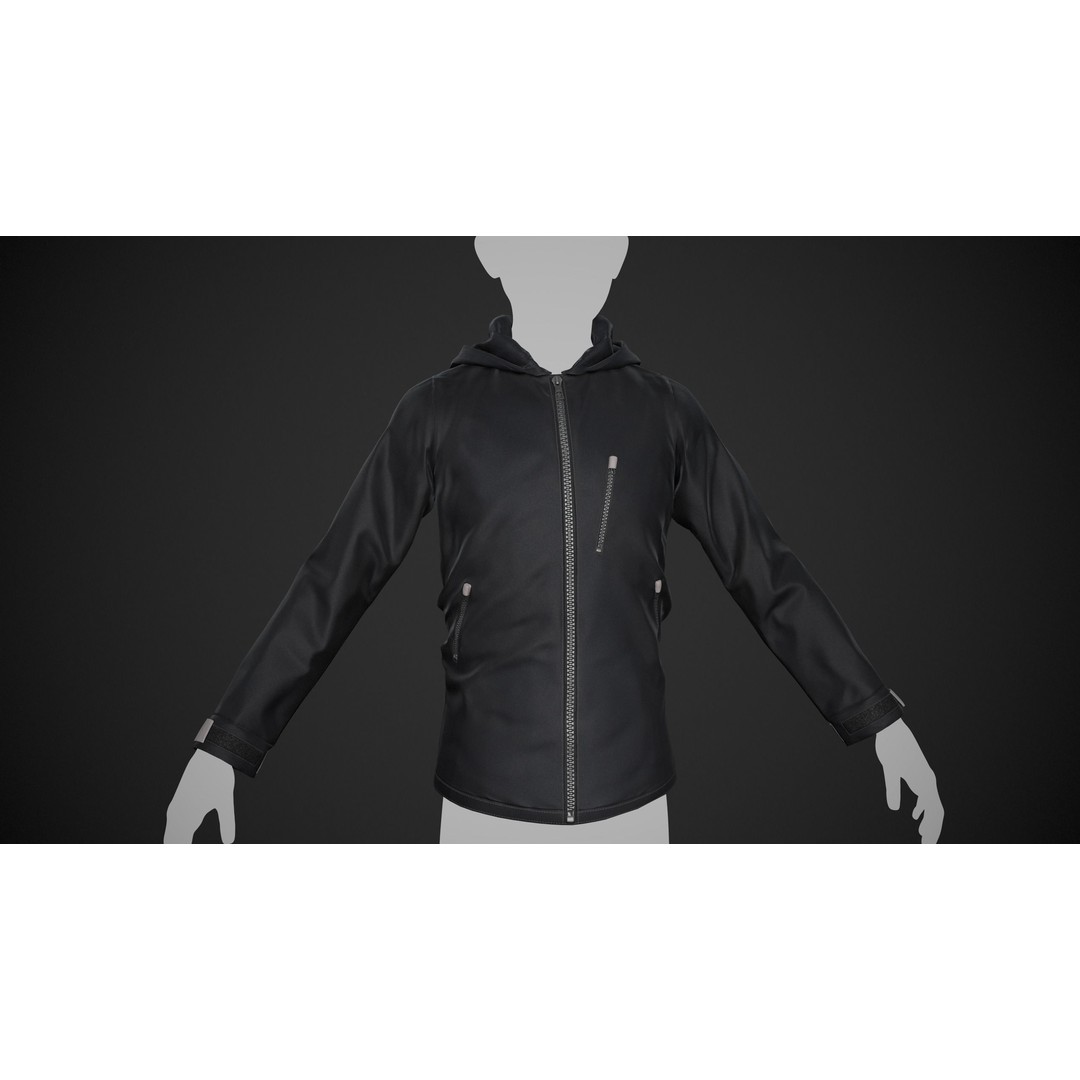 Black Snowboard Hoodie 3D Model – Low Poly PBR Game Asset, FBX, OBJ - View 4