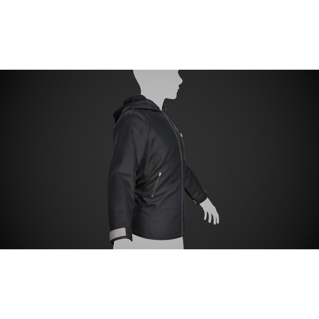 Black Snowboard Hoodie 3D Model – Low Poly PBR Game Asset, FBX, OBJ - View 5