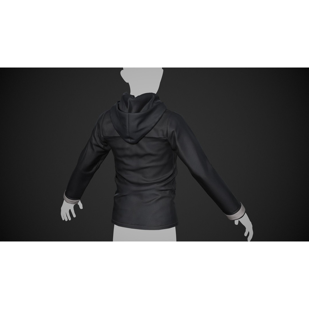 Black Snowboard Hoodie 3D Model – Low Poly PBR Game Asset, FBX, OBJ - View 6