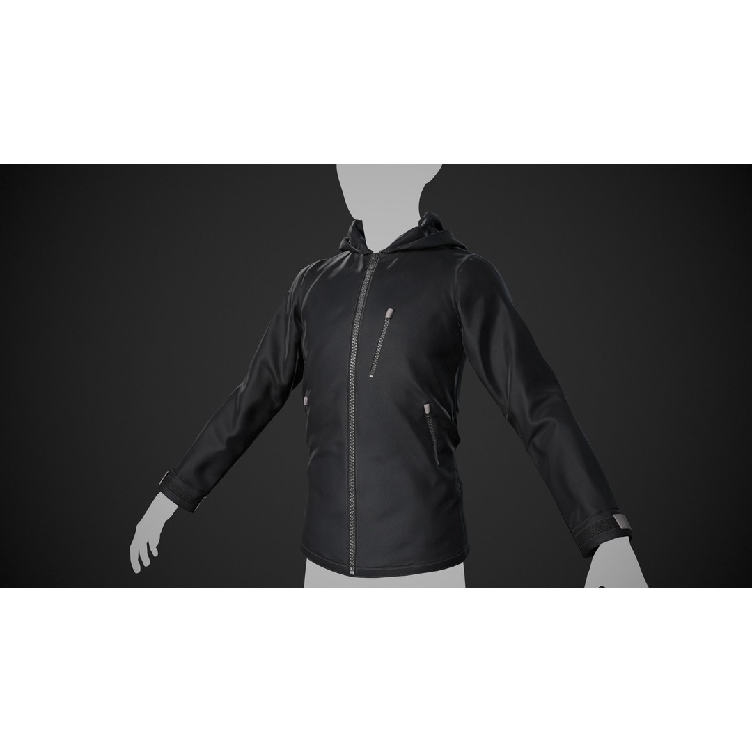 Black Snowboard Hoodie 3D Model – Low Poly PBR Game Asset, FBX, OBJ - View 8