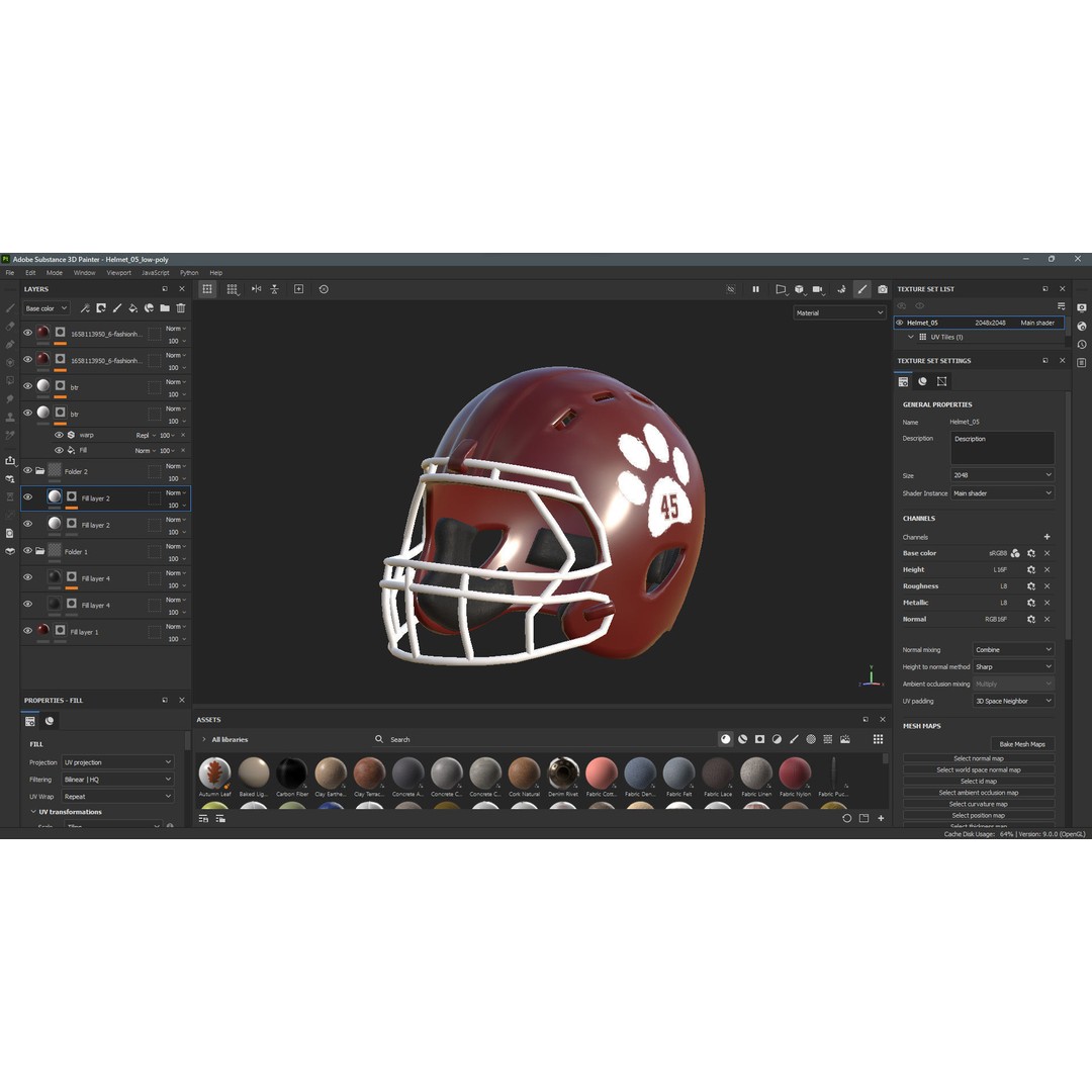 American Football Helmet 3D Model – Low Poly Game Asset, FBX, PBR - View 18