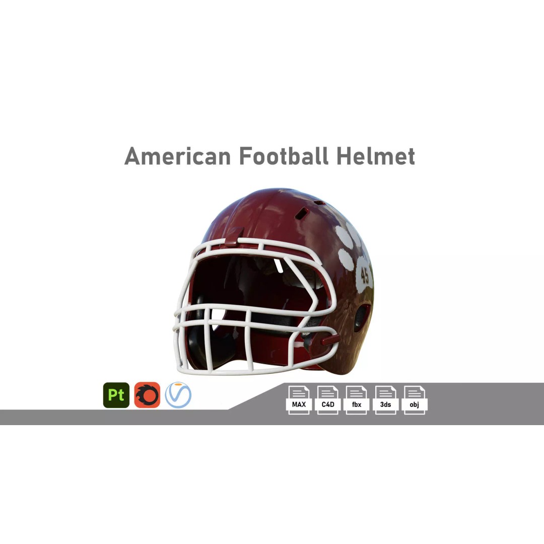 American Football Helmet 3D Model – Low Poly Game Asset, FBX, PBR - View 2