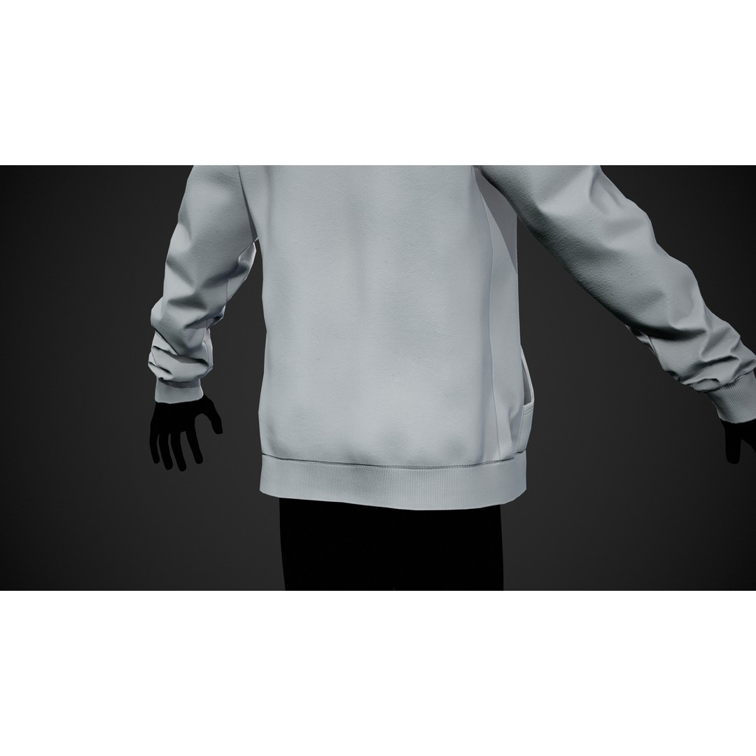 White Open Hoodie 3D Model – Low Poly PBR Clothing for Games - View 10