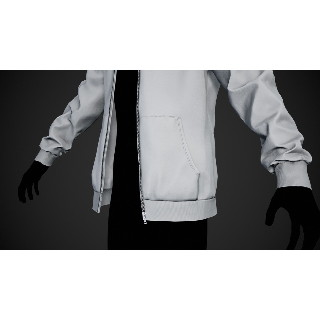 White Open Hoodie 3D Model – Low Poly PBR Clothing for Games - View 11