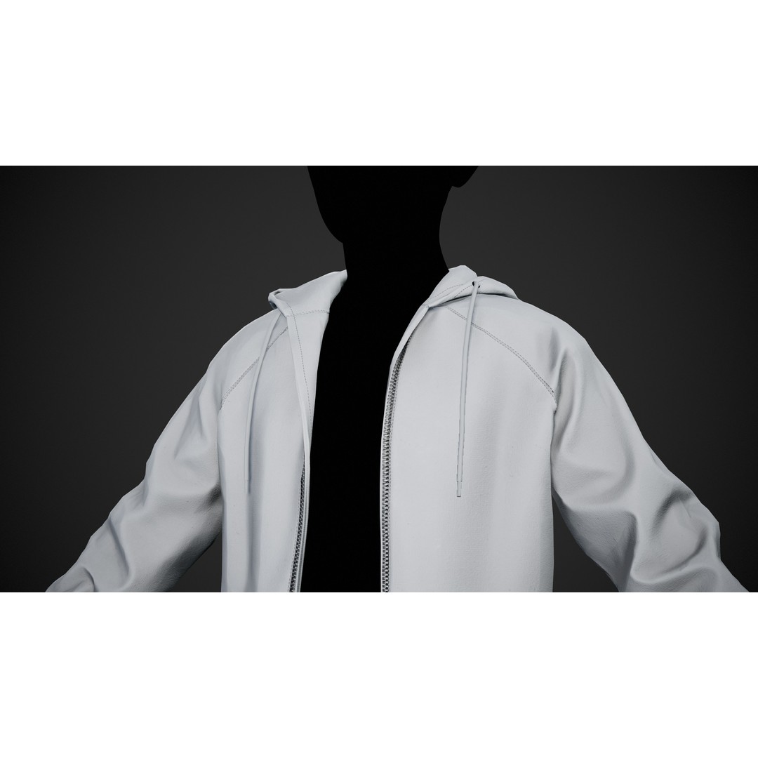 White Open Hoodie 3D Model – Low Poly PBR Clothing for Games - View 12