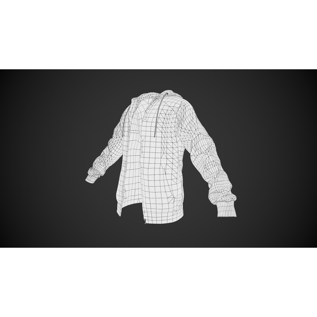 White Open Hoodie 3D Model – Low Poly PBR Clothing for Games - View 14