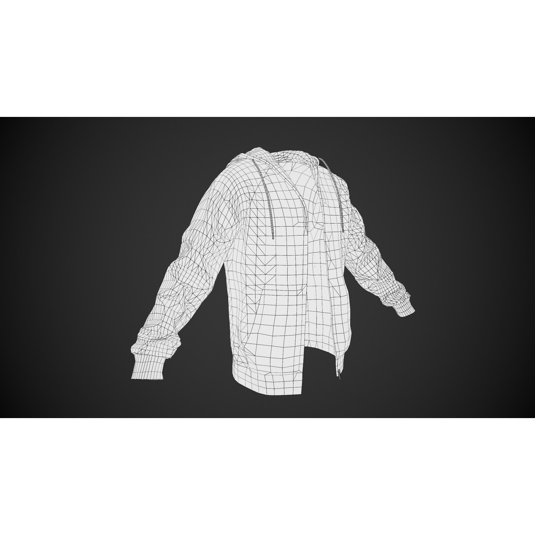 White Open Hoodie 3D Model – Low Poly PBR Clothing for Games - View 16