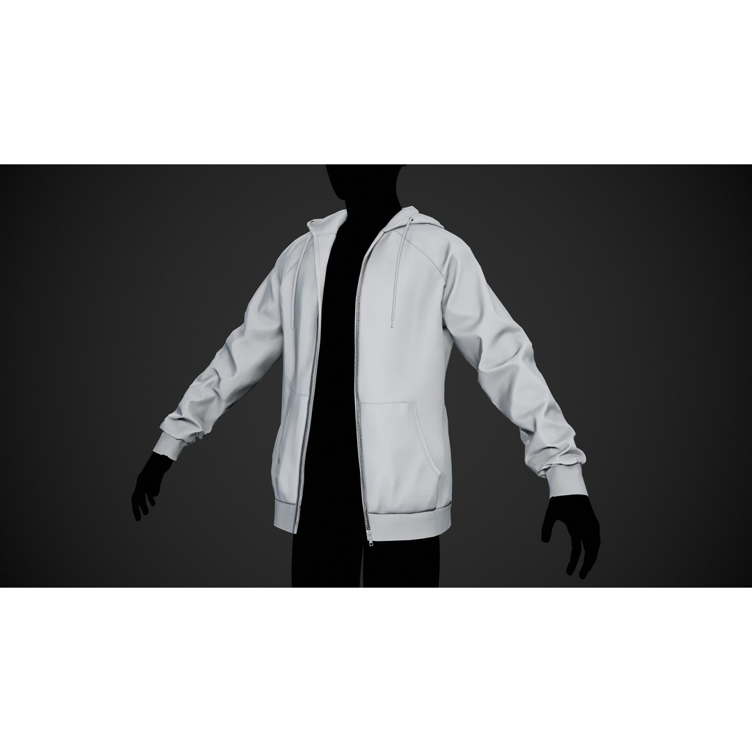 White Open Hoodie 3D Model – Low Poly PBR Clothing for Games - View 3