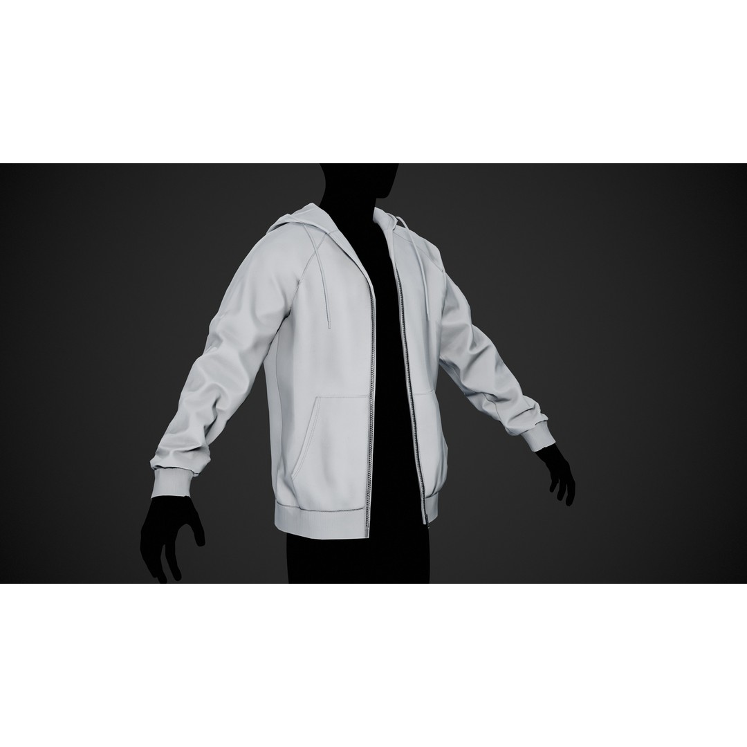 White Open Hoodie 3D Model – Low Poly PBR Clothing for Games - View 4
