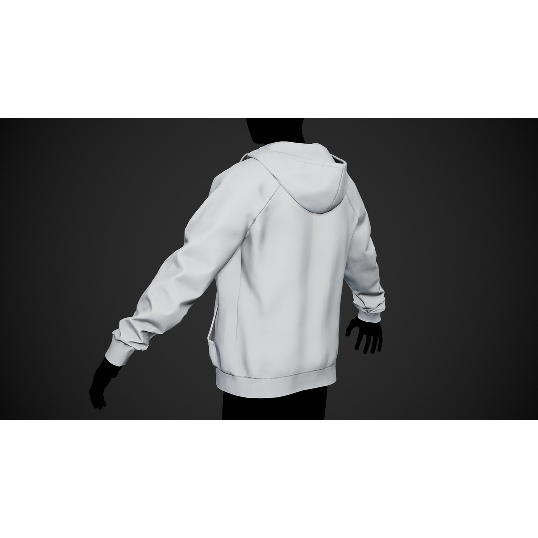 White Open Hoodie 3D Model – Low Poly PBR Clothing for Games - View 6