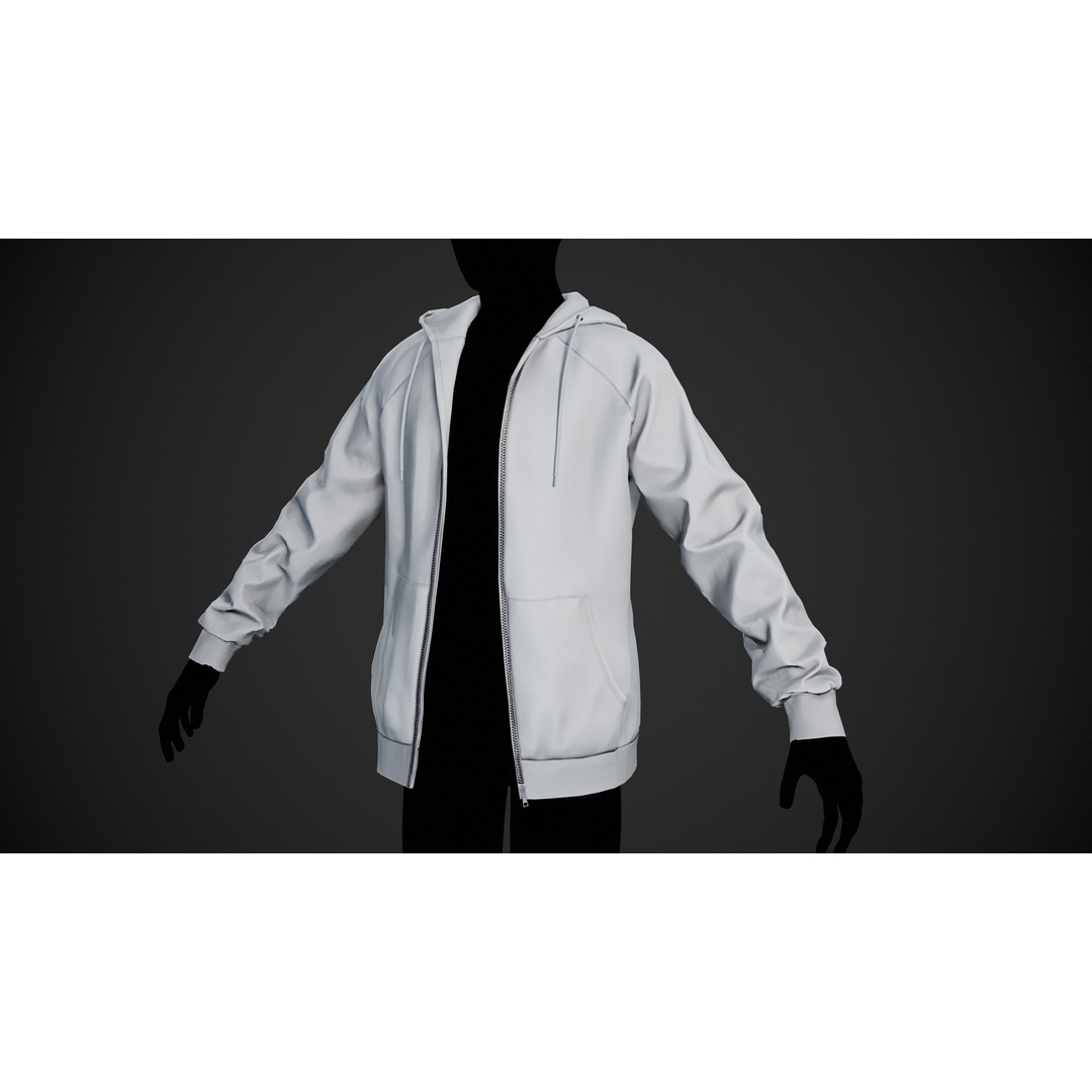White Open Hoodie 3D Model – Low Poly PBR Clothing for Games - View 7