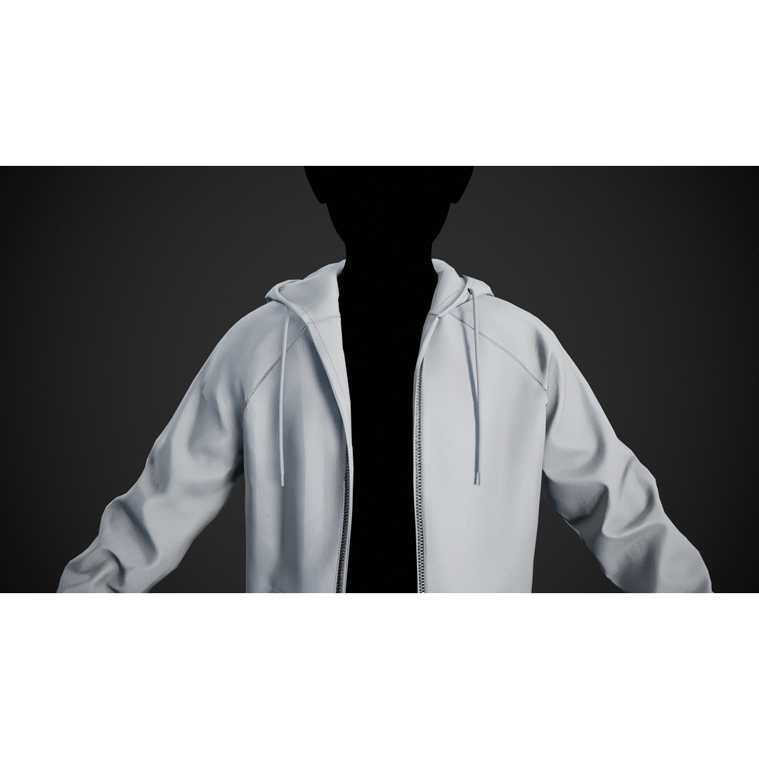 White Open Hoodie 3D Model – Low Poly PBR Clothing for Games - View 8