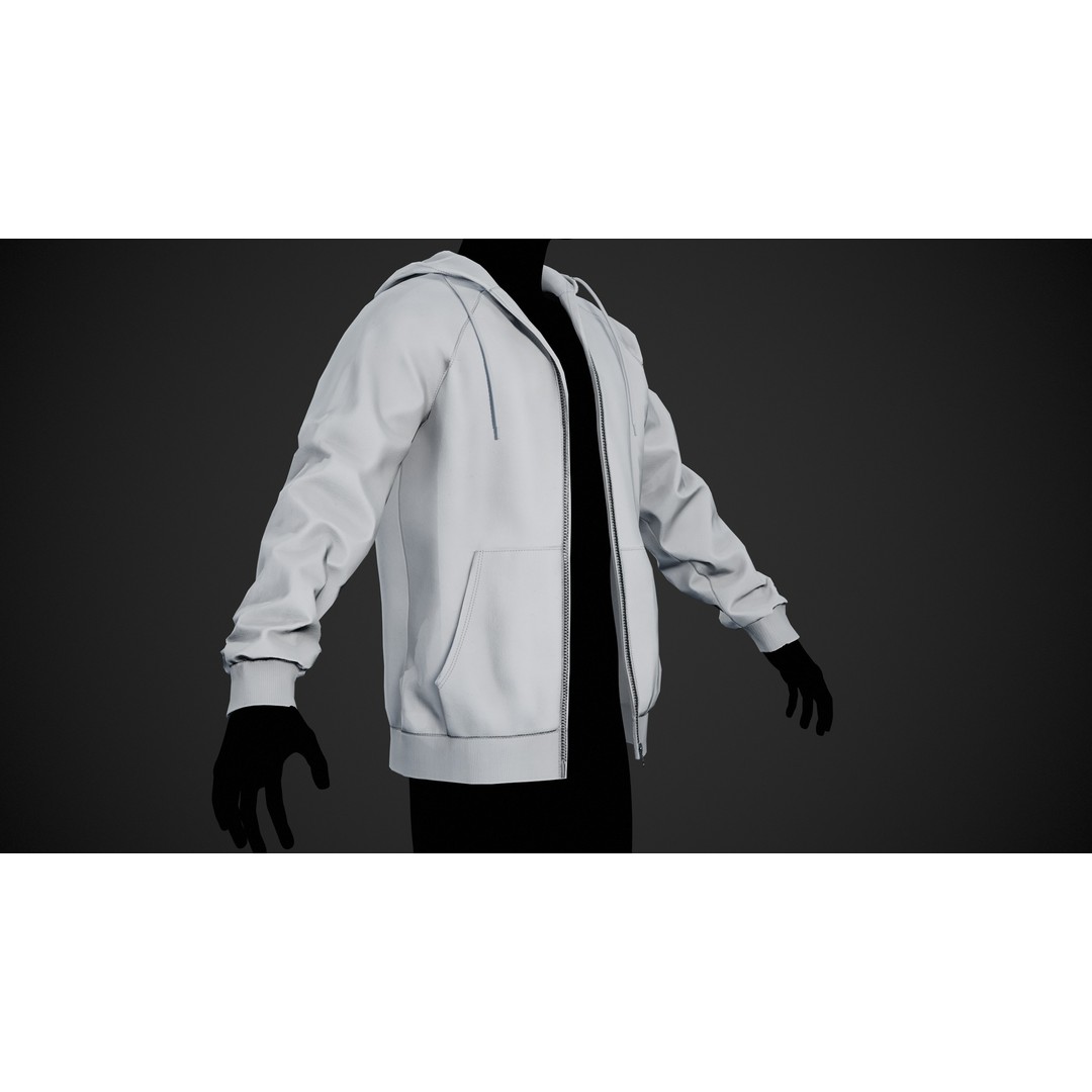 White Open Hoodie 3D Model – Low Poly PBR Clothing for Games - View 9
