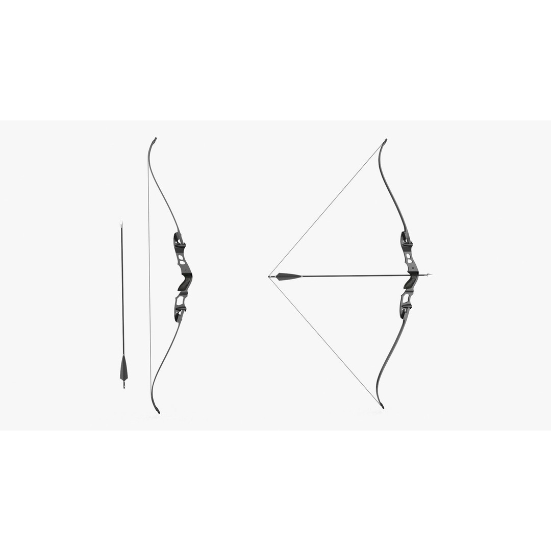 Recurve Bow 3D Model – Low Poly Game Asset, PBR Textures, FBX - View 3