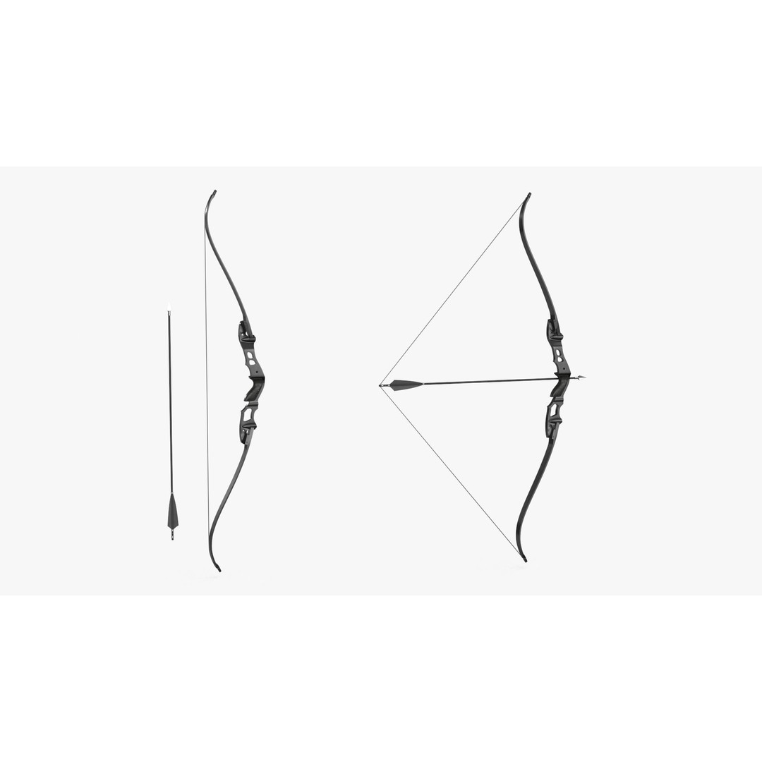 Recurve Bow 3D Model – Low Poly Game Asset, PBR Textures, FBX - View 4
