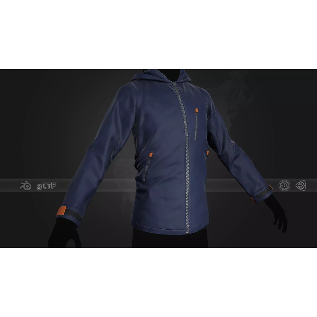 Blue Snowboard Hoodie 3D Model – Low Poly PBR Game Asset, FBX, OBJ - View 2