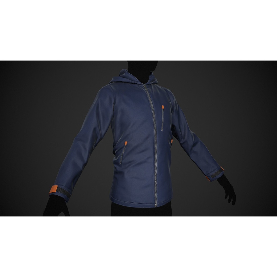 Blue Snowboard Hoodie 3D Model – Low Poly PBR Game Asset, FBX, OBJ - View 3