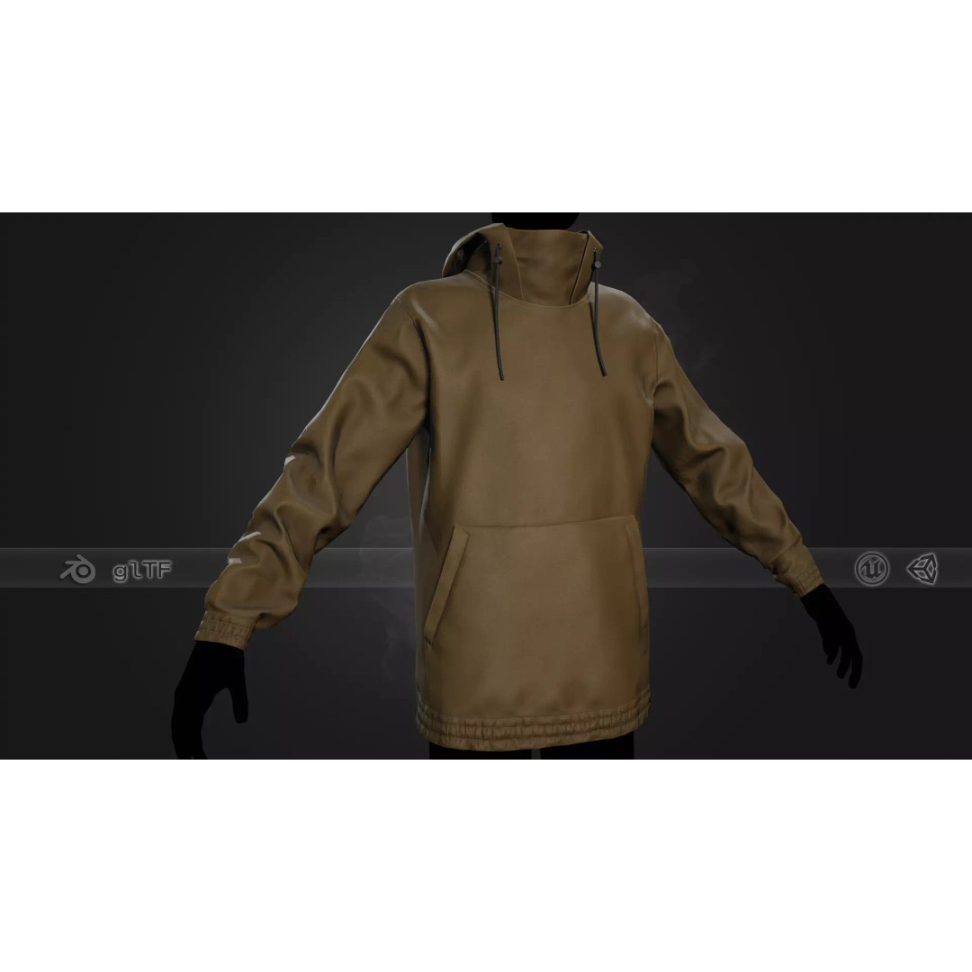 Brown Snowboard Hoodie 3D Model – Low Poly PBR Game Asset, FBX - View 2