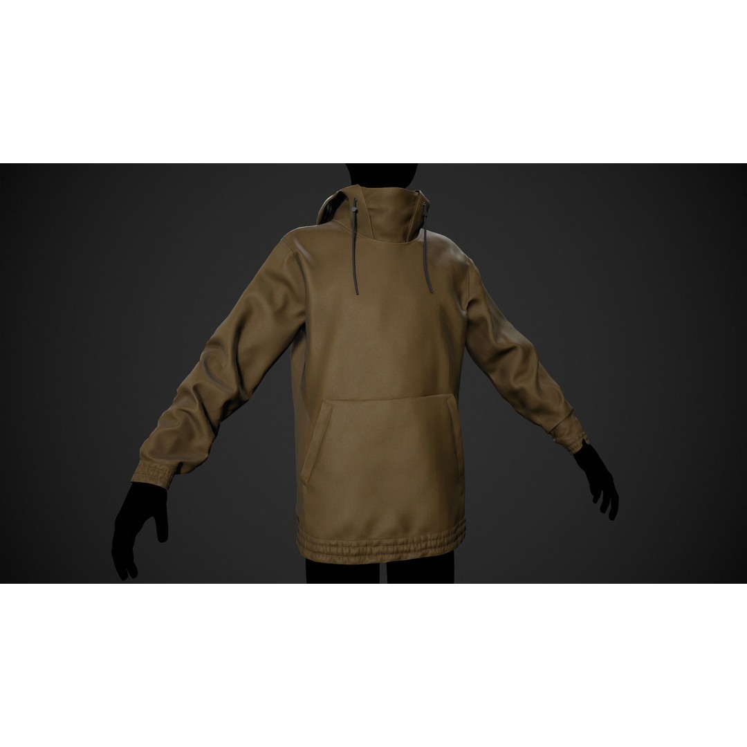 Brown Snowboard Hoodie 3D Model – Low Poly PBR Game Asset, FBX - View 3