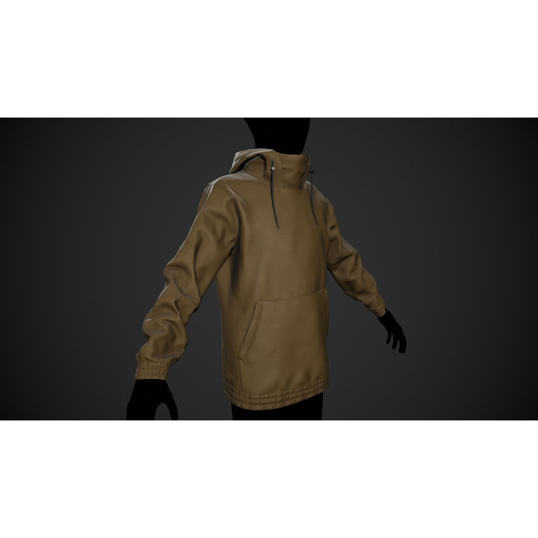 Brown Snowboard Hoodie 3D Model – Low Poly PBR Game Asset, FBX - View 4