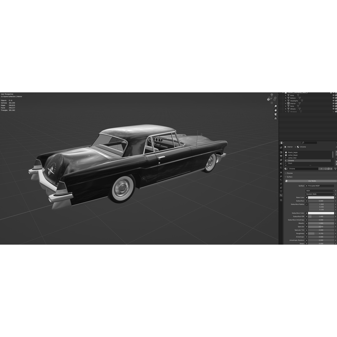 1956 Lincoln Continental Mark II 3D Model – Hi-Poly PBR Asset, Blender, FBX, OBJ - View 27