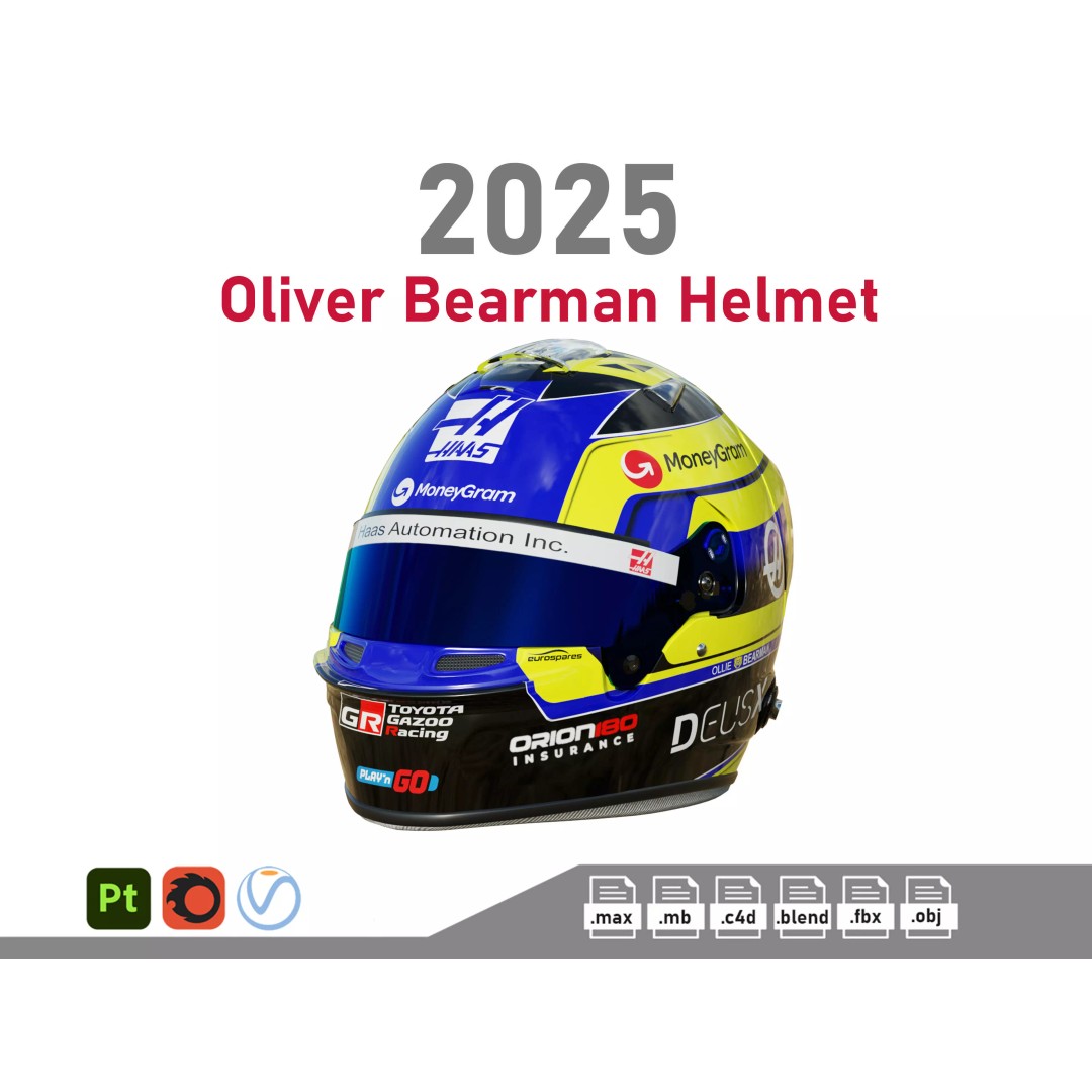 Oliver Bearman Helmet 3D Model – High Detail Game-Ready Asset, FBX/OBJ - View 2