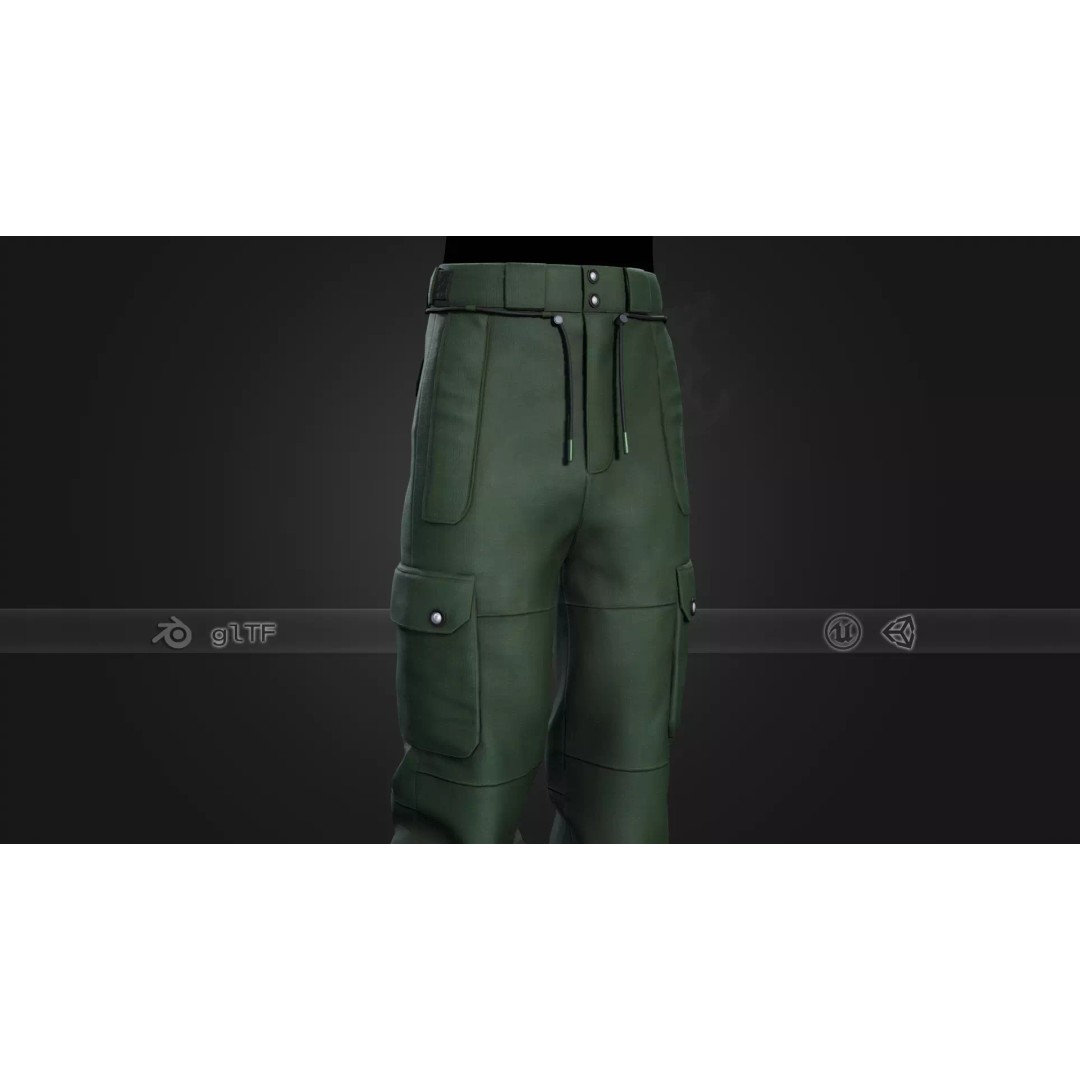Green Snowboard Pants 3D Model – Low Poly PBR Asset, FBX/Blender - View 2