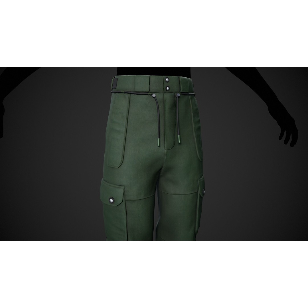 Green Snowboard Pants 3D Model – Low Poly PBR Asset, FBX/Blender - View 3