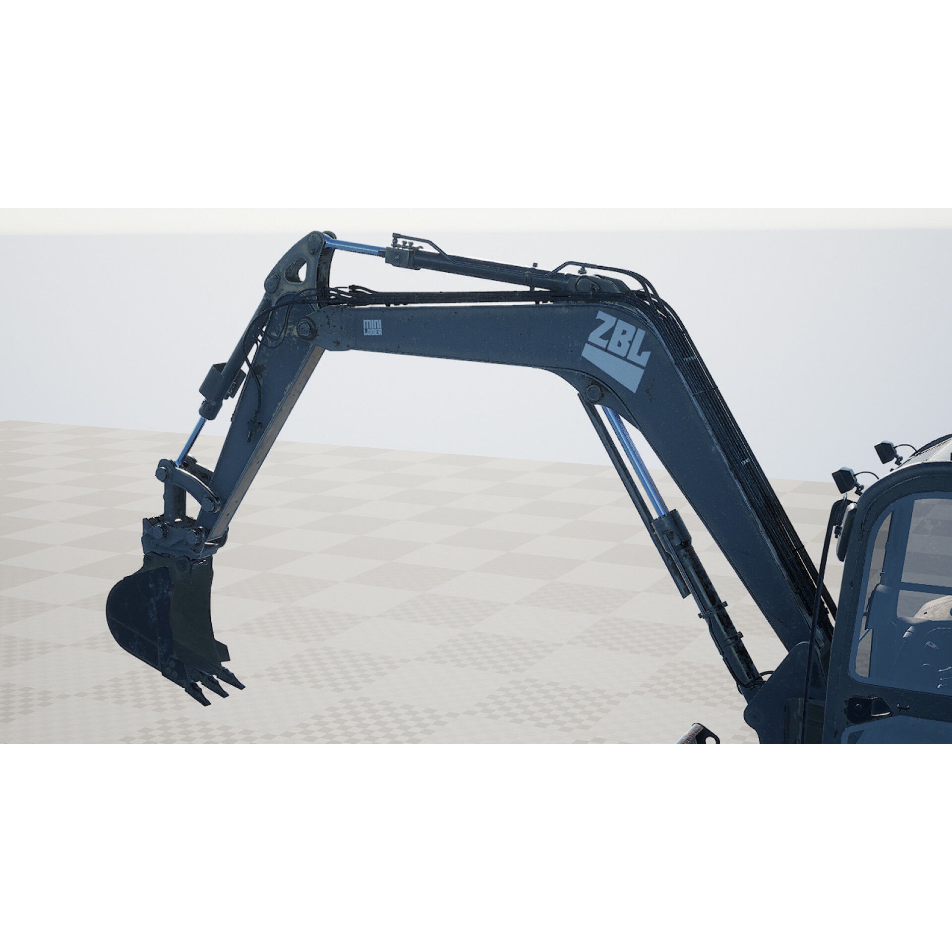 ZBL Mini Excavator v2 - Low-Poly Game-Ready 3D Model - View 4