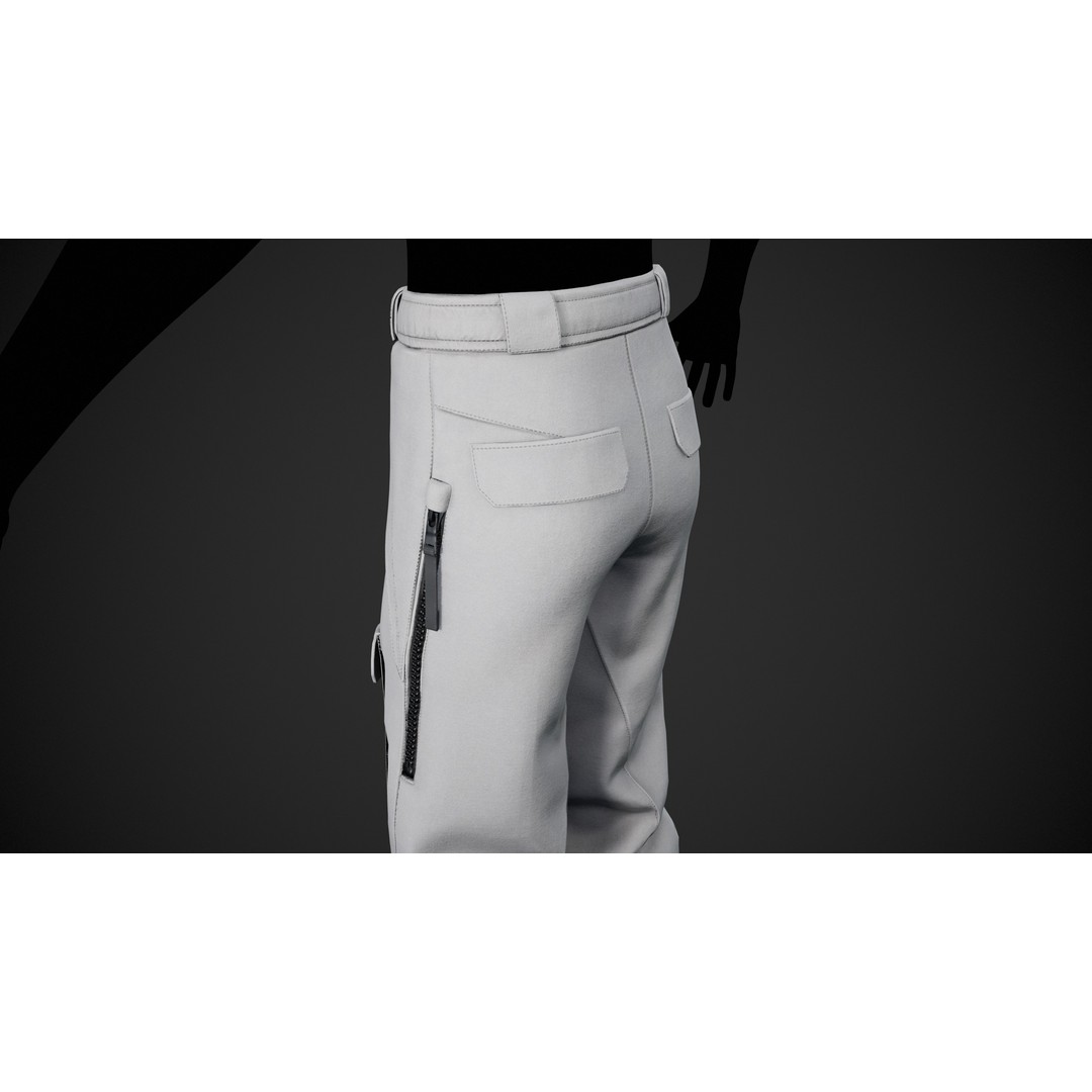 White Snowboard Pants 3D Model – Low Poly PBR Game Asset, FBX - View 16