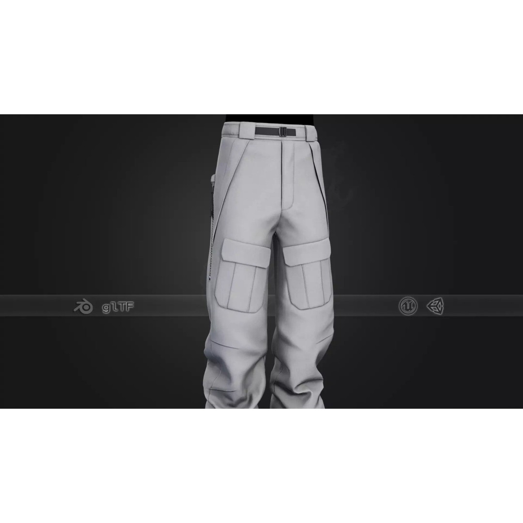 White Snowboard Pants 3D Model – Low Poly PBR Game Asset, FBX - View 2