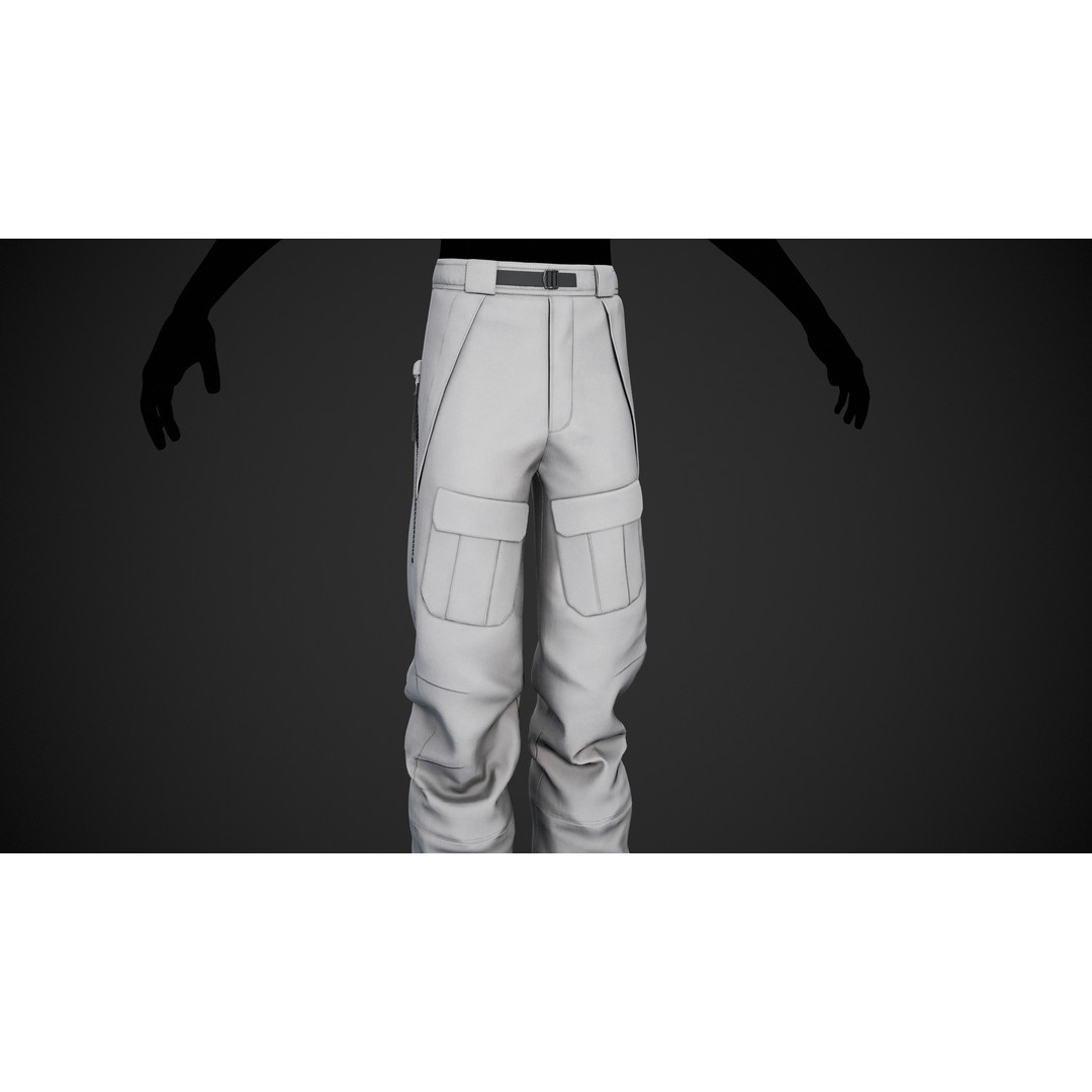 White Snowboard Pants 3D Model – Low Poly PBR Game Asset, FBX - View 3