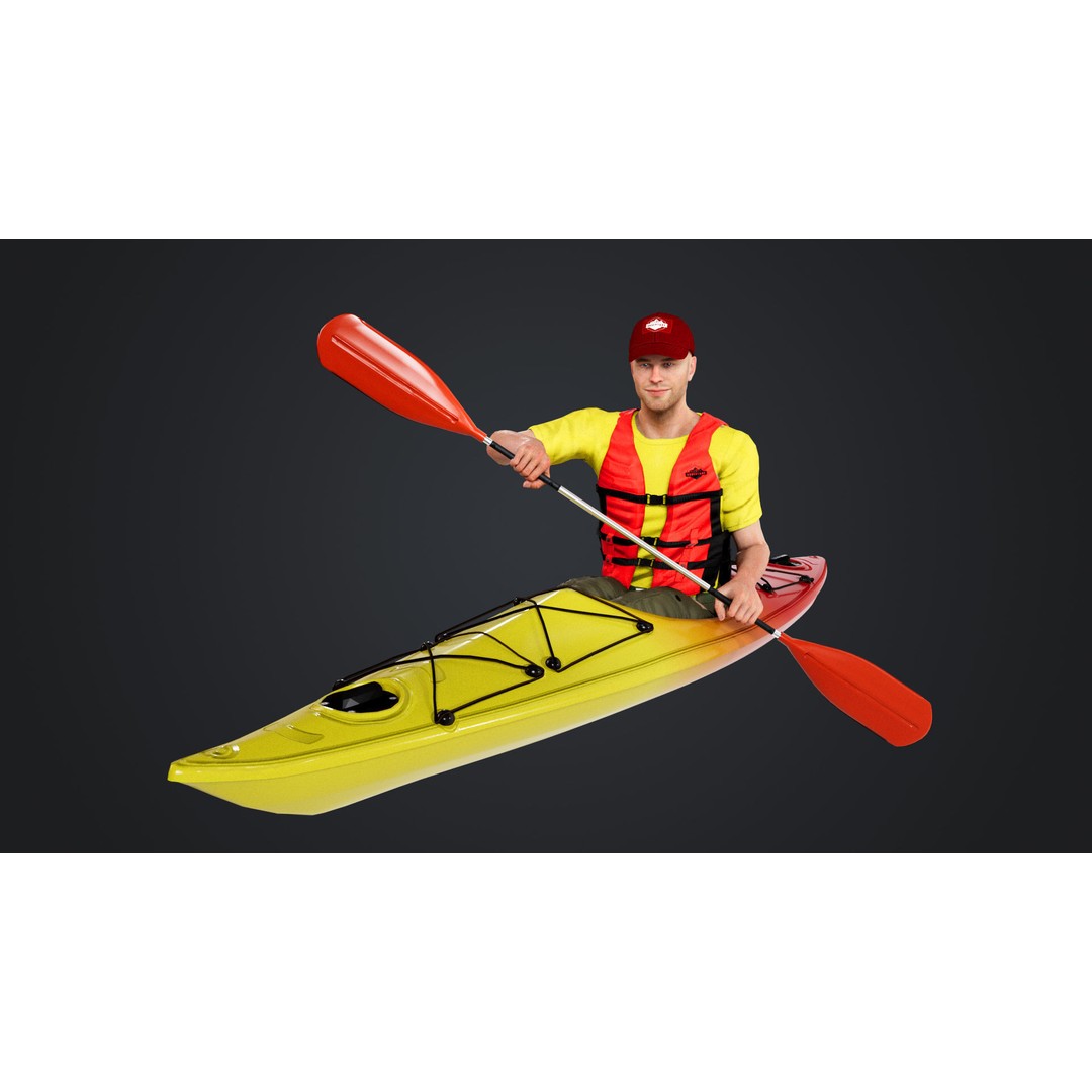 Kayak Canoe Athlete 3D Model – Low Poly Rigged Character, FBX - View 15