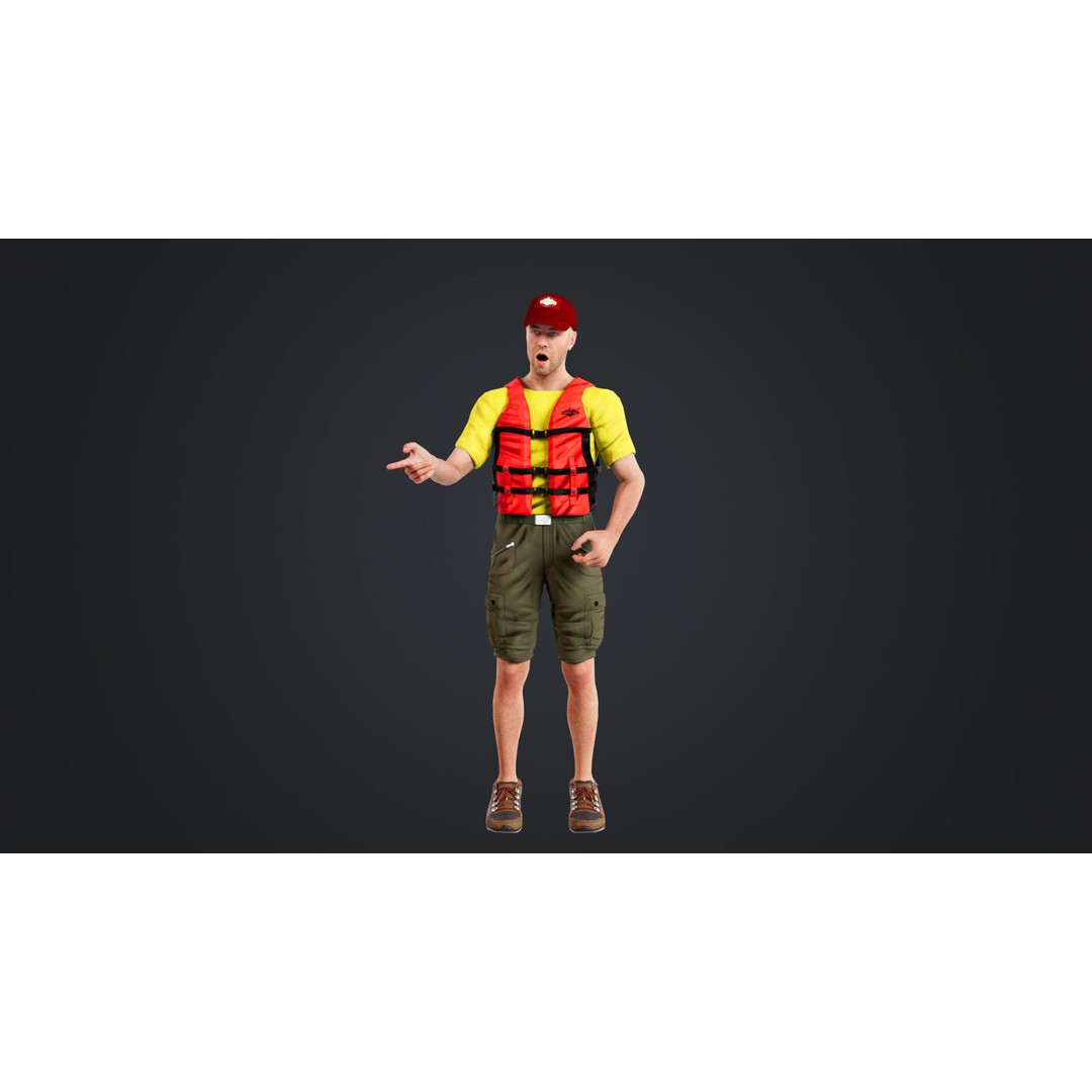 Kayak Canoe Athlete 3D Model – Low Poly Rigged Character, FBX - View 3