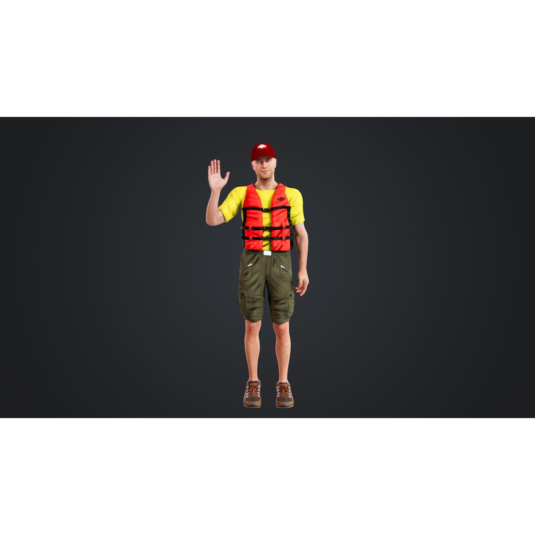 Kayak Canoe Athlete 3D Model – Low Poly Rigged Character, FBX - View 4