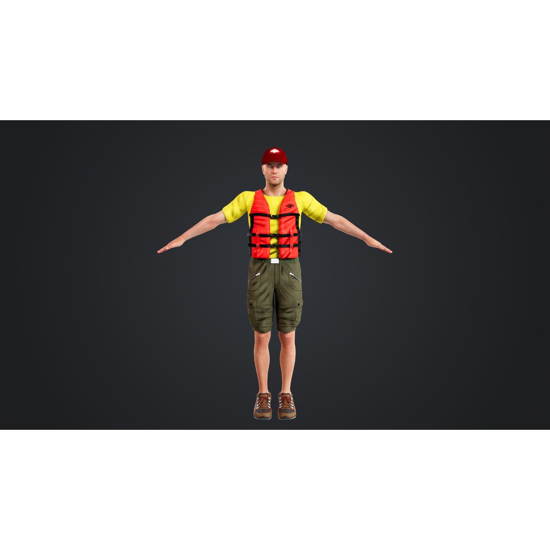 Kayak Canoe Athlete 3D Model – Low Poly Rigged Character, FBX - View 5
