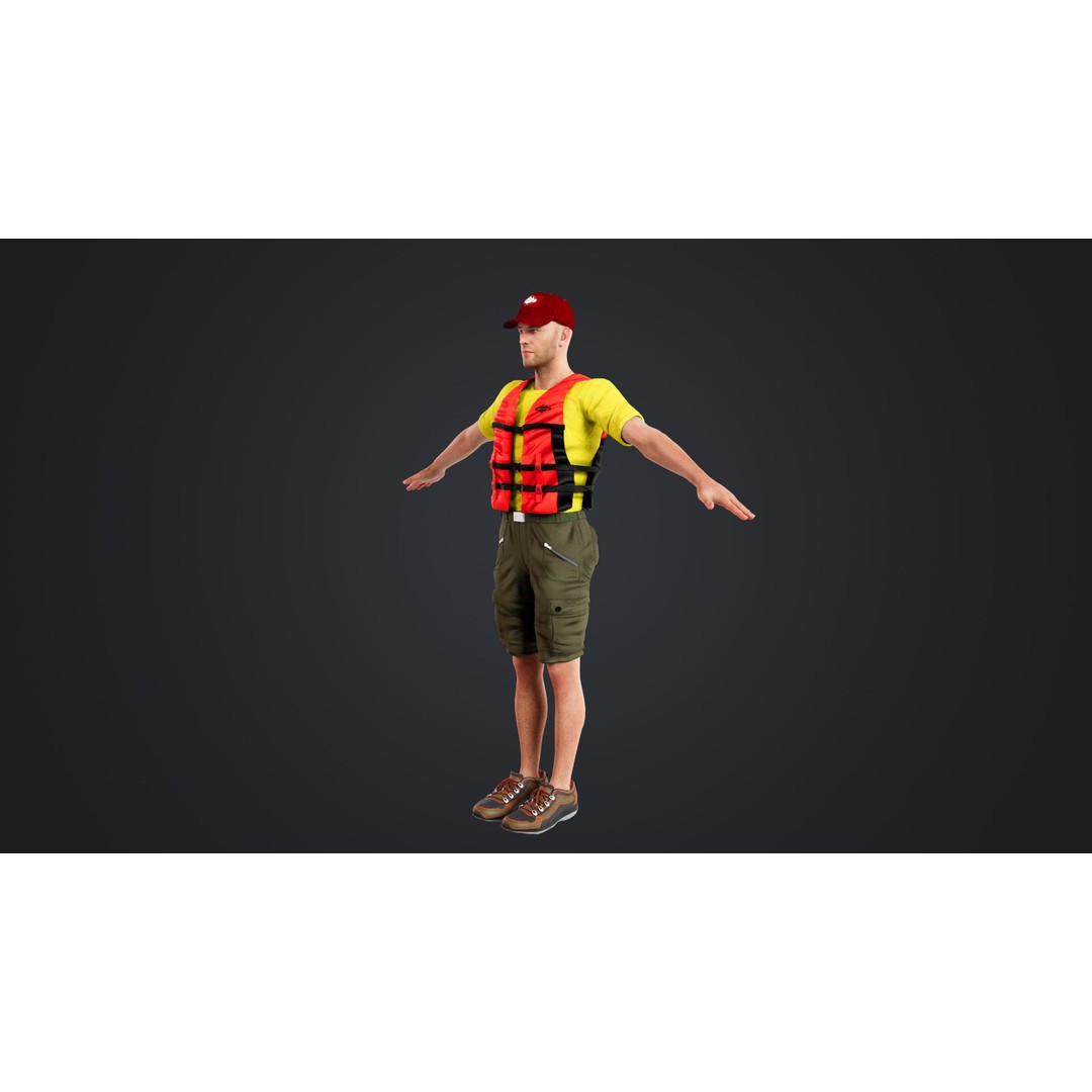 Kayak Canoe Athlete 3D Model – Low Poly Rigged Character, FBX - View 6