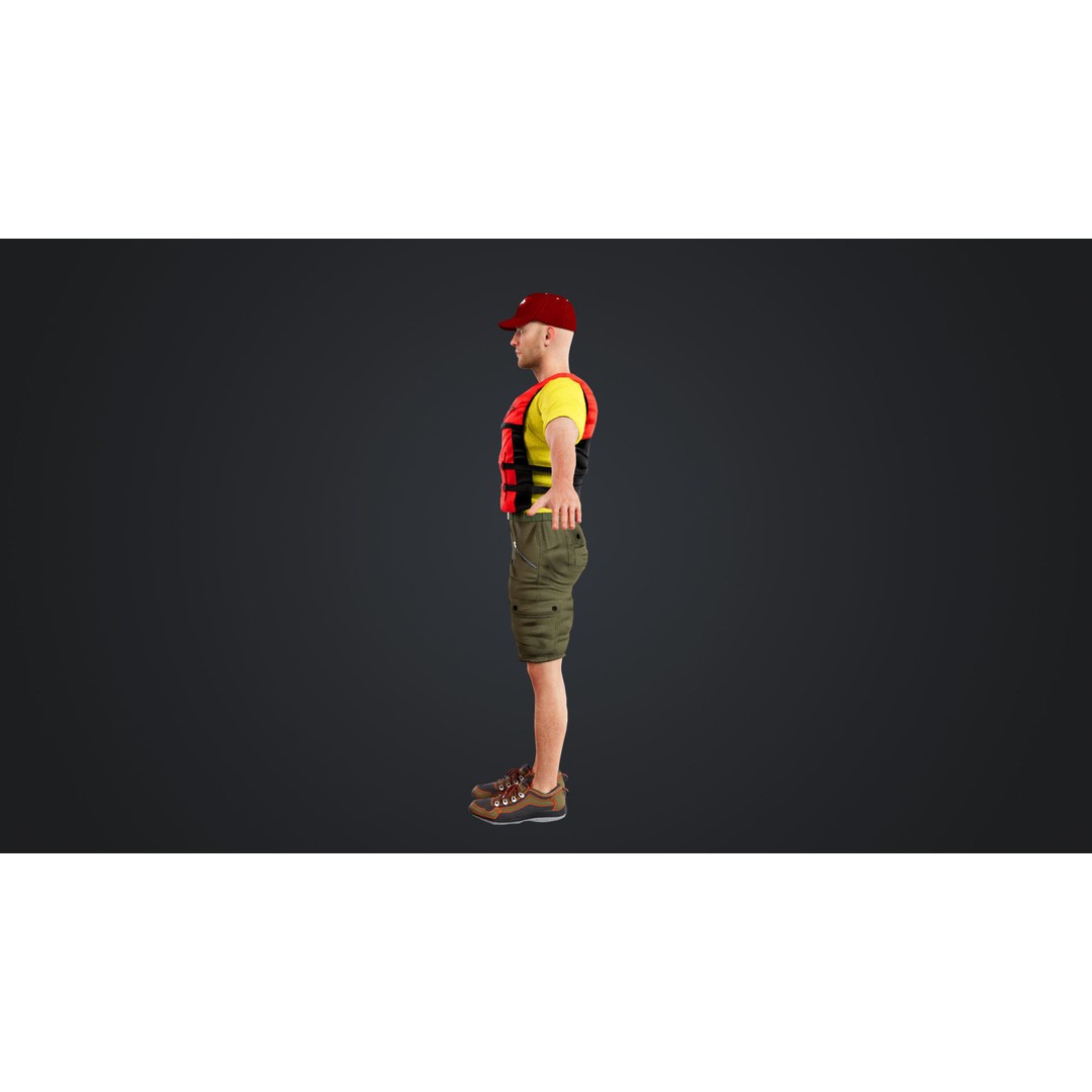 Kayak Canoe Athlete 3D Model – Low Poly Rigged Character, FBX - View 7