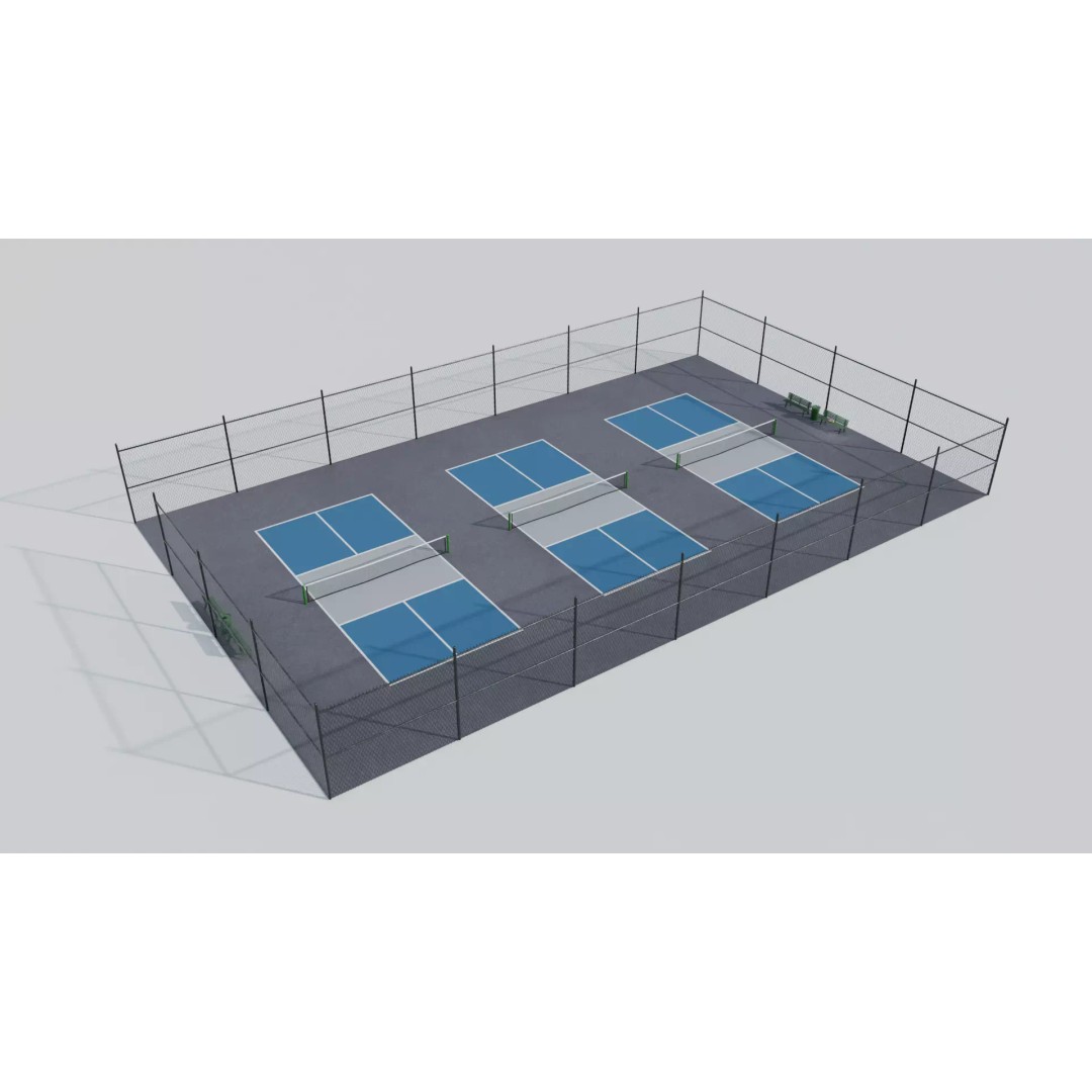Pickleball Court 3D Model – Low Poly Game Asset, FBX, PBR Textures - View 2