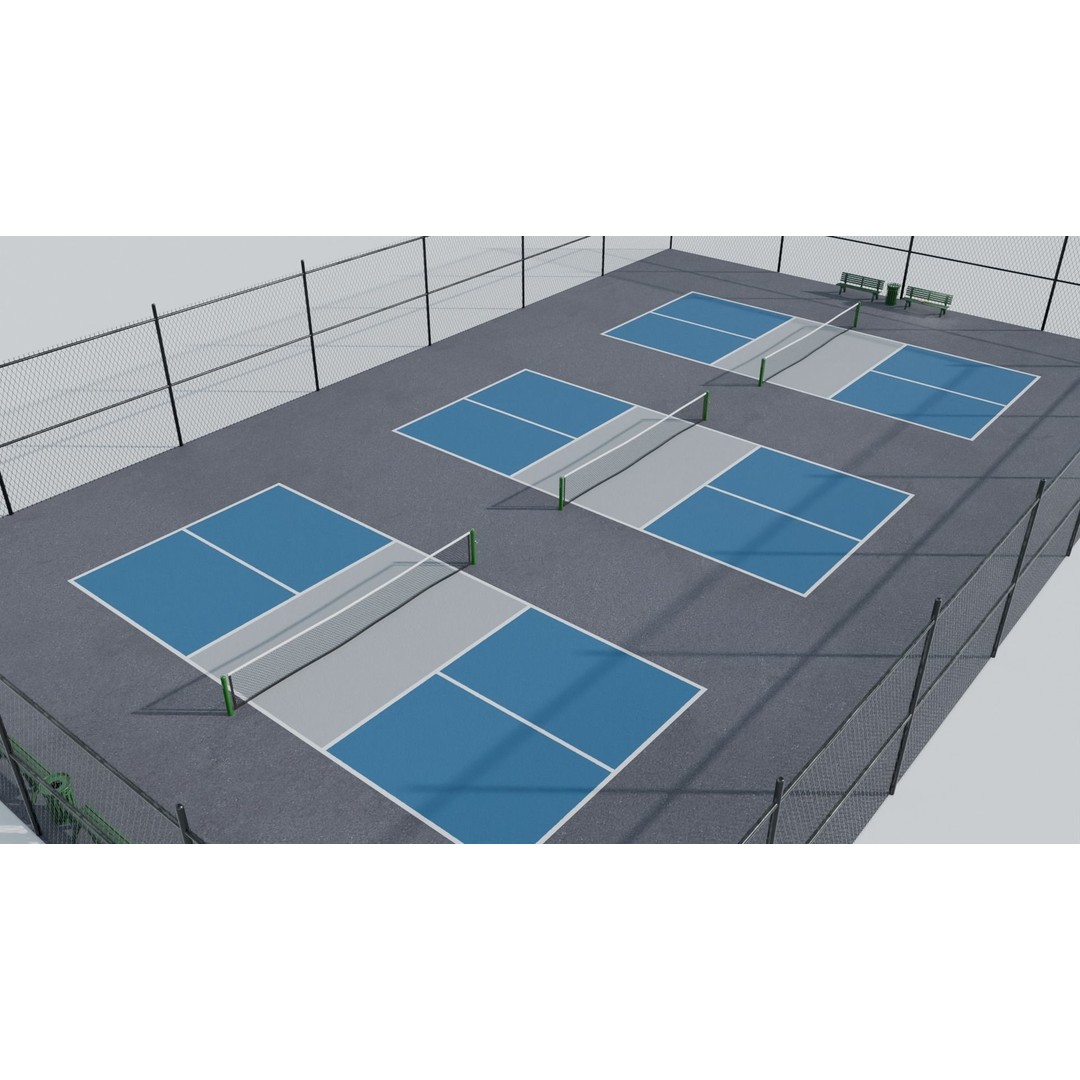 Pickleball Court 3D Model – Low Poly Game Asset, FBX, PBR Textures - View 6