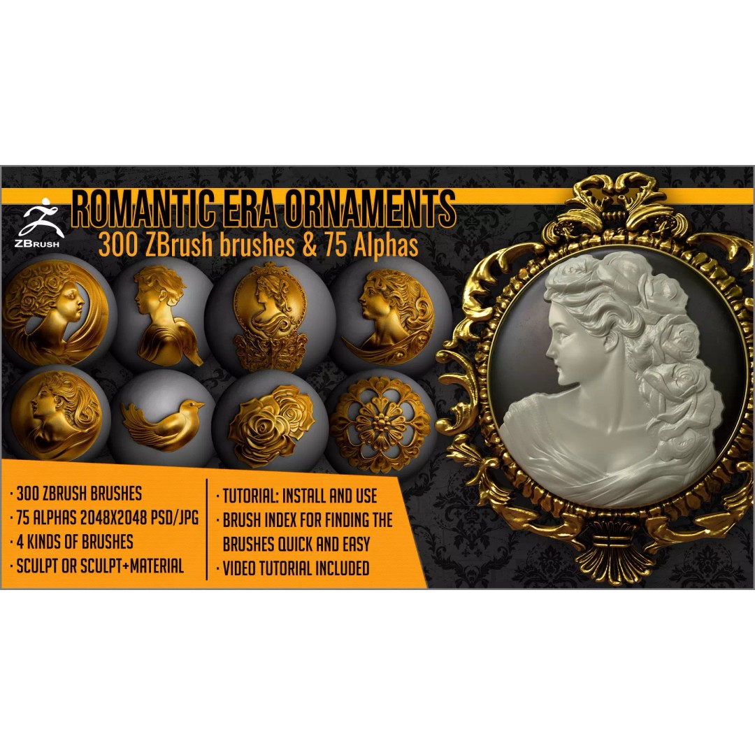 Romantic Era Ornaments 3D Model – ZBrush Brushes & Alphas Set - View 2