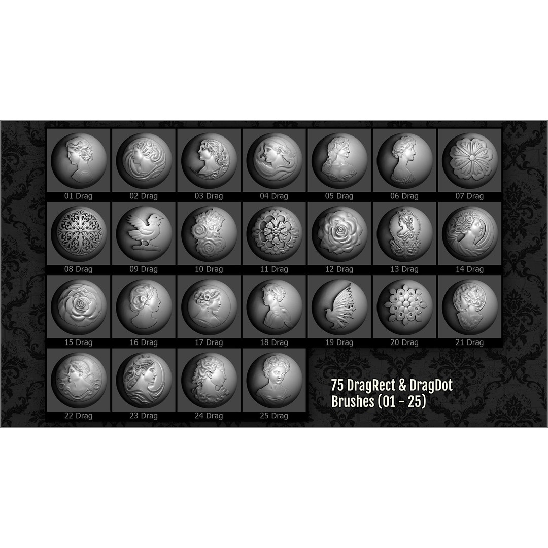 Romantic Era Ornaments 3D Model – ZBrush Brushes & Alphas Set - View 7