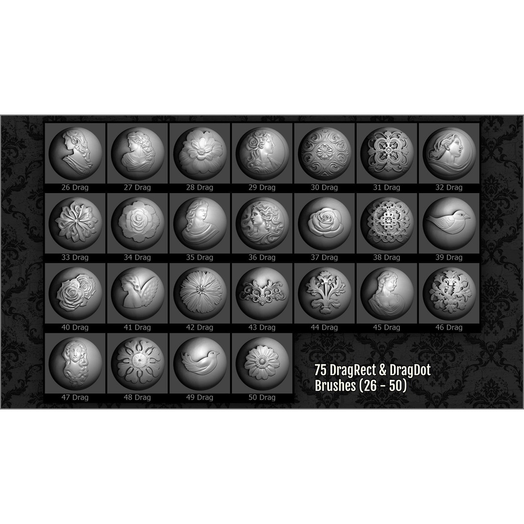 Romantic Era Ornaments 3D Model – ZBrush Brushes & Alphas Set - View 8