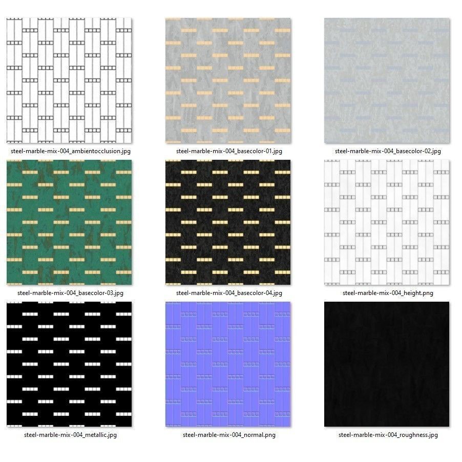 Steel and Marble Tile PBR Texture 3D Model – 4K Textures for Archviz